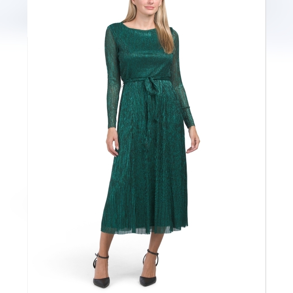 Anne Klein Green Black Long Sleeve Holiday Dress
